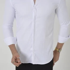 Camasa Slim Fit Alba stil tunica cu nasturi ascunsi S, M, L, XL | ZR85